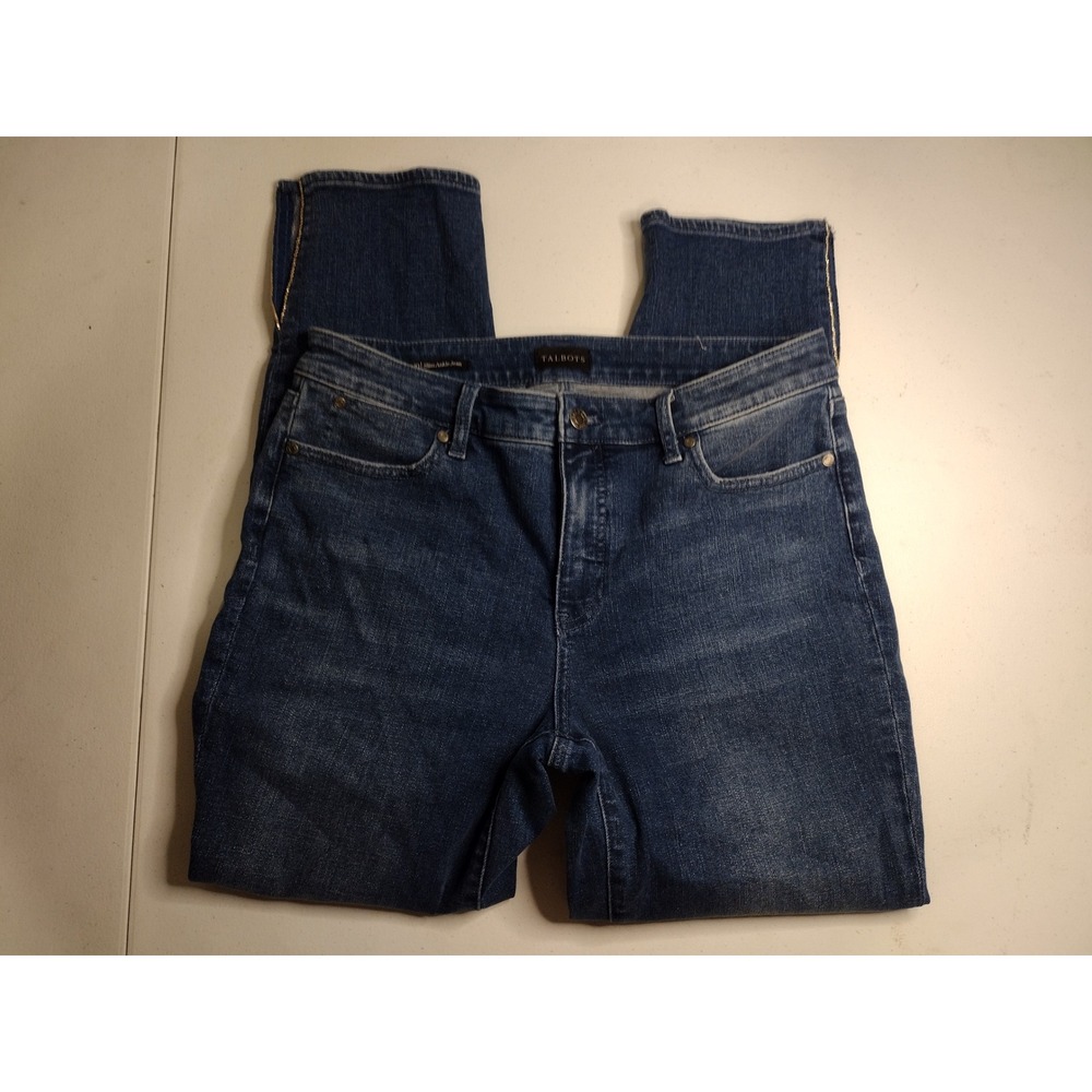 Talbots Mara Wash Slim Ankle Jeans Women's Size 10 Embellished Hem Dark Wash